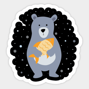 Bear with fish Sticker